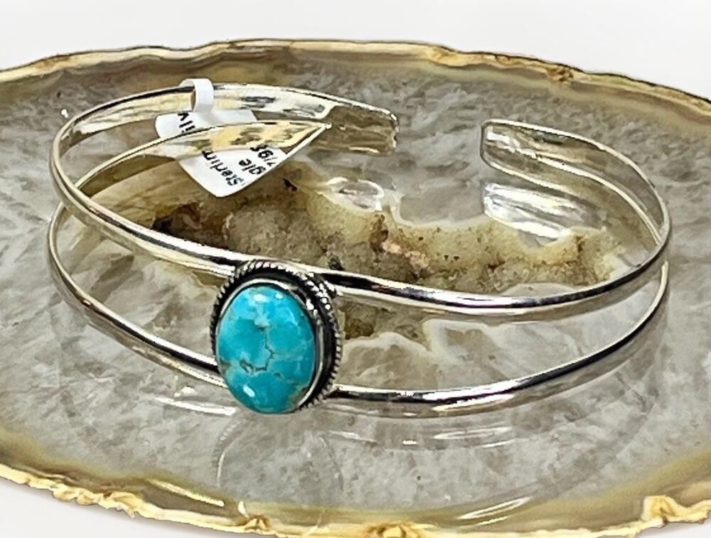 Sterling Silver Native American SW Style ARIZONA TURQUOISE Cuff Bracelet .925
